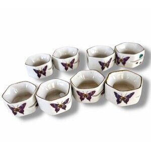 Porcelain Napkin Ring & Place Card Holder In One Strawberry Butterflies Set Of 8